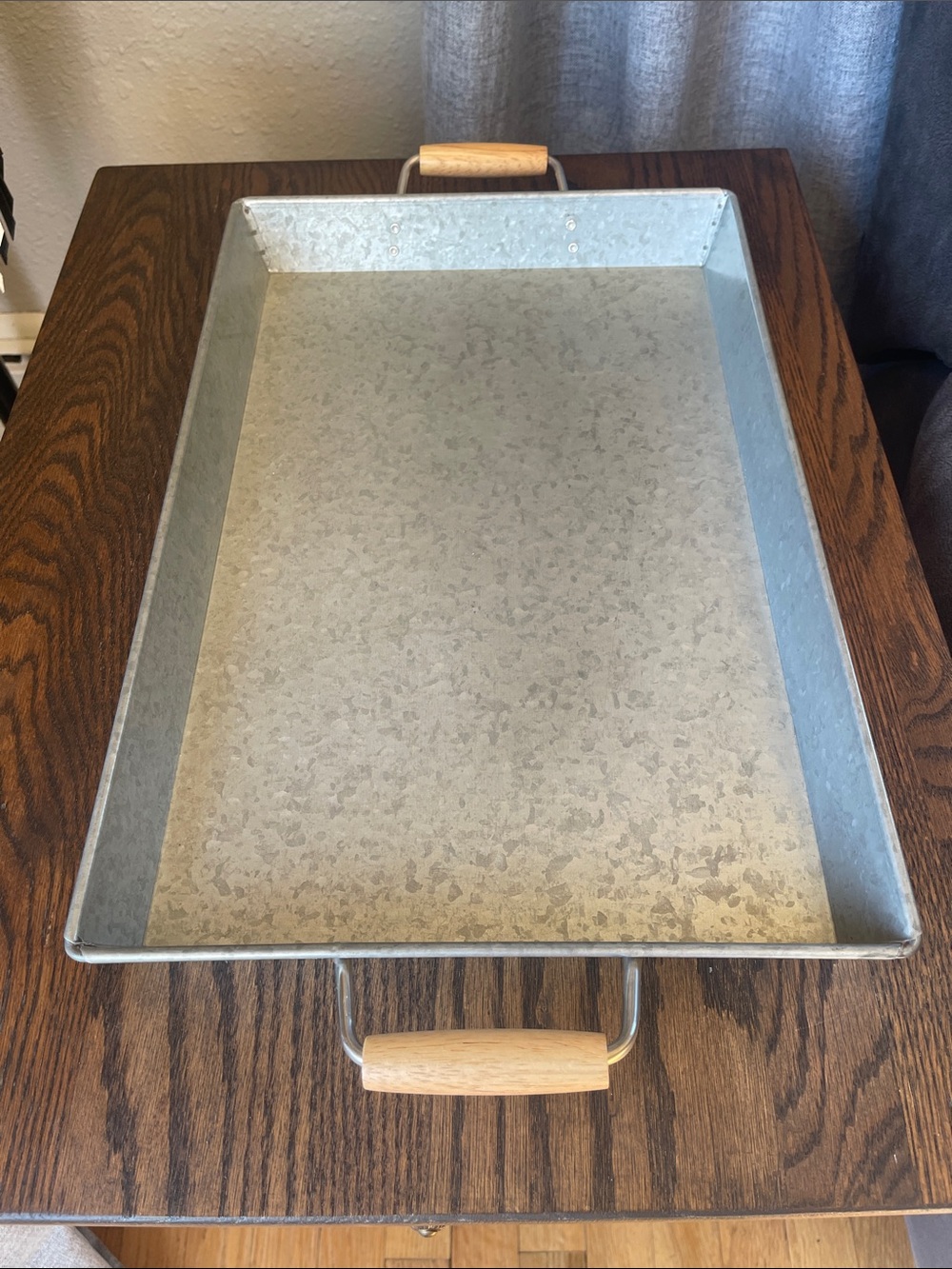 Galvanized Metal Serving Tray with Wooden Handles